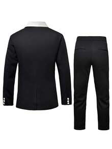 Manfinity Mode Men Contrast Panel Double Breasted Blazer & Suit Pants - Black - View 2