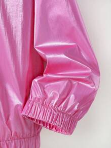 SHEIN Young Girl Zip Up Hooded Jacket Without Tee - Hot Pink - View 4