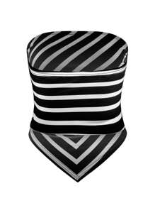 SHEIN Unity Top bandeau con estampado de rayas - Negro - Ver 2
