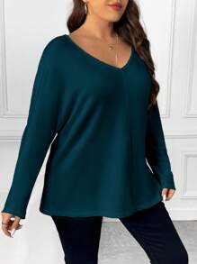 SHEIN Frenchy Plus Solid V Neck Tee - Blue - View 4