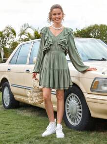 SHEIN VCAY 荷葉邊燈籠袖洋裝