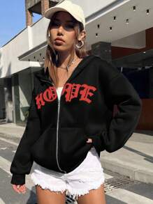 Muchica Áo hoodie thường ngày in chữ, Thu/Đông - màu đen - Xem 3