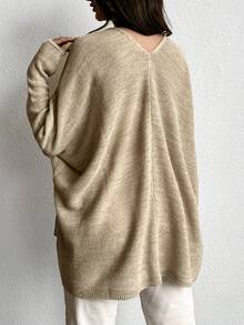 EURMUSE 素色開門襟開襟衫 - 杏色 - 查看 2