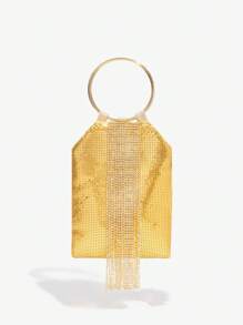 SHEIN BAE 閃亮、閃光、迷人、優雅、精緻、安靜奢華金色鋁流蘇裝飾晚宴包適合派對晚宴包、優雅水鑽水鑽、水晶裝飾、人造珍珠適合派對女孩、女士、女士、新娘完美適合派對、婚禮、舞會、晚宴/宴會送給女性的最佳禮物 - 金色 - 查看 1