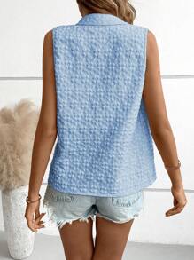 Breezaya Solid Jacquard Button Front Shirt - Blue - View 2