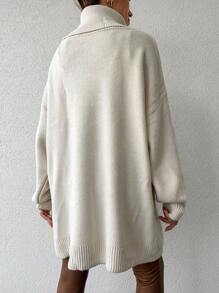 EURMUSE Turtleneck Drop Shoulder Sweater Without Belt - Beige - View 2