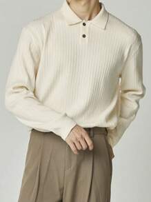 DAZY 男士纯色高领罗纹针织毛衣商务装 - 杏色 - 查看 7