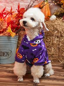 Halloween Thú cưng In Áo nỉ - Màu tím - Xem 1