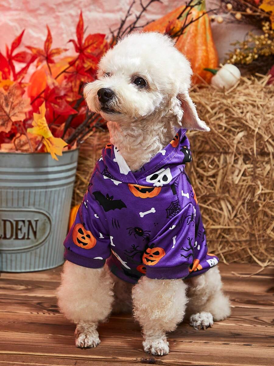 Halloween Thú cưng In Áo nỉ - Màu tím - Xem 1