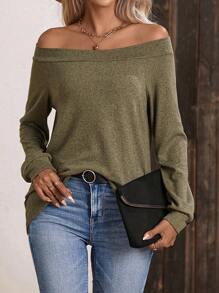 EMERY ROSE Camiseta unicolor de hombros descubiertos - Verde militar - Ver 4