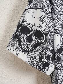 Hombres talla grande Camisa estampado de cráneo sin camiseta - Blanco y Negro - Ver 6