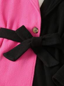 SHEIN Tween Girl Two Tone Belted Coat & Pants & Solid Tee - Hot Pink - View 6