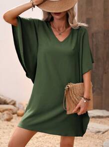 SHEIN LUNE Vestido túnico unicolor de manga amplia
