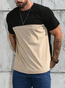 Manfinity Homme Men Two Tone Casual Color Block Short Sleeve Tee, For Going Out,, For Husband - Khaki - View 3