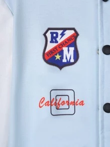SHEIN Chico preadolescente Cazadora con estampado de letra ribete de rayas con capucha sin camiseta
