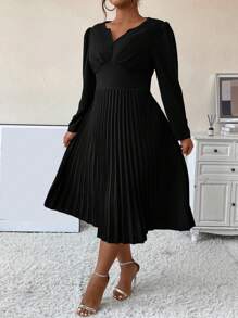 SHEIN Unity Talla grande Vestido pecho con fruncido bajo fruncido - Negro - Ver 5