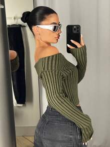 SHEIN ICON Y2K Grunge Off Shoulder Zip Up Crop Cardigan
