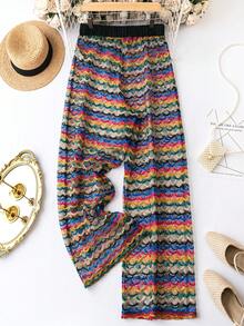 SHEIN Unity Plus Fish Scales Print Wide Leg Pants - Multicolor - View 2