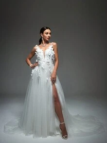 Đồ trang trí hoa Không lưng Lưới Váy dự tiệc - Màu be - Xem 5