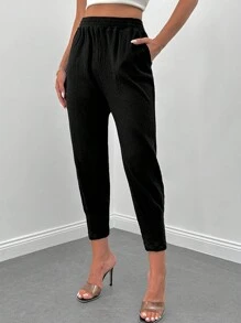 EURMUSE Solid Slant Pocket Pants - Black - View 5