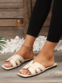 Women Flat Sandals - Krem - View 4