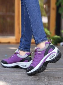 Women's Hiking Shoes Lace-Up Light Outdoor Hiking Shoes Air Cushion Rebound Fashion Height Increase - Purple - View 3