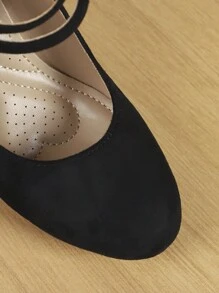 Giày cao gót Mary Jane đế vuông mũi tròn đế xuồng chống thấm nước thiết kế khóa kép dành cho nữ dịp Giáng sinh, thanh lịch, chất liệu da lộn giả, màu đen, thoải mái, có đệm, không gây mỏi, giày cao gót công sở/đi làm, mùa xuân/thu - màu đen - Xem 4