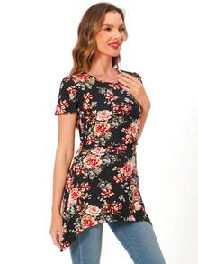 Thai sản In hoa Điều dưỡng Chi tiết Viền không đối xứng Điều dưỡng Áo thun - Nhiều màu - Xem 4