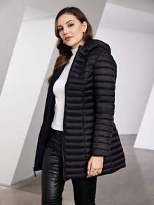 ZIAI Zip Up Hooded Padded Coat For Winter - Black - View 3