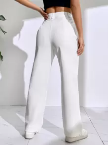 SHEIN EZwear Quần ống đứng cạp cao trơn - trắng - Xem 2