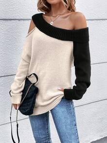 SHEIN LUNE Hai âm Cổ không đối xứng Áo len - Nhiều màu - Xem 6