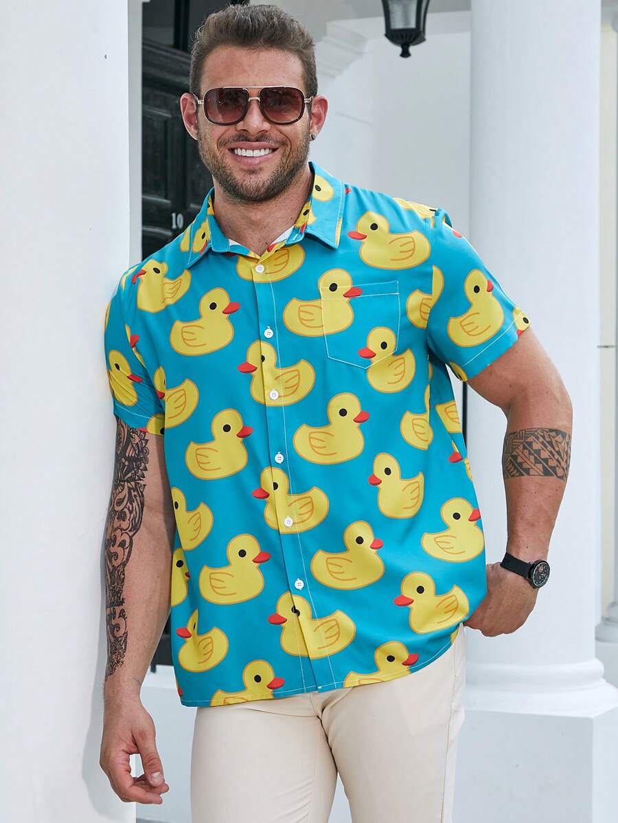 Manfinity RSRT 男士大码鴨子印花襯衫 - 黃色 - 查看 1