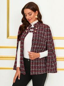 SHEIN Clasi Cloak Sleeve Tweed Overcoat - Multicolor - View 5