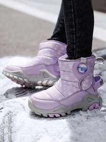 1pair Girls' Plush Lined, Warm, Antiskid And Durable Outdoor/everyday Snow Boots, Purple - Purple - View 4