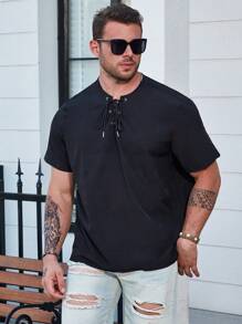 Manfinity Homme 男士大码前抽繩襯衫 - 黑色 - 查看 6