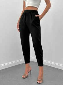 EURMUSE Solid Slant Pocket Pants - Black - View 4