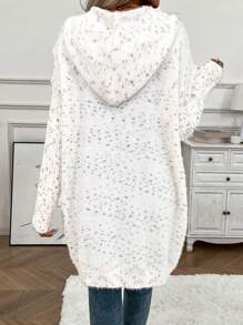 SHEIN LUNE Marled Knit Drop Shoulder Hooded Duster Cardigan - White - View 2