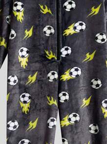 SHEIN Tween Boy Soccer Print Hooded Sleep Jumpsuit - Multicolor - View 9