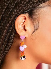 THE POWERPUFF GIRLS X SHEIN 3 cặp/bộ Nhân vật hoạt hình Trang trí Hoa tai - Nhiều màu - Xem 2