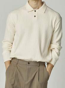 DAZY 男士纯色高领罗纹针织毛衣商务装 - 杏色 - 查看 6