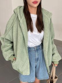 DAZY Áo khoác Teddy có dây rút có mũ trùm đầu - màu xanh lá - Xem 1