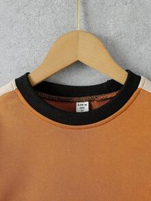 Tween Boy Contrast Side Seam Drop Shoulder Sweatshirt - Brown - View 3