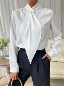 Chiquease Chất rắn Cà vạt Áo sơ mi - trắng - Xem 4