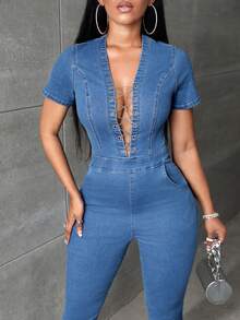 SHEIN SXY Cổ Lao Lace lên phía trước Quần áo nịt - Rửa nhẹ - Xem 4