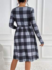 SHEIN Thai sản In kẻ sọc Buffalo Váy chữ A - Nhiều màu - Xem 2