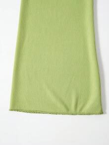 SHEIN Unity Solid Ruched Halter Neck Crop Top - Green - View 4