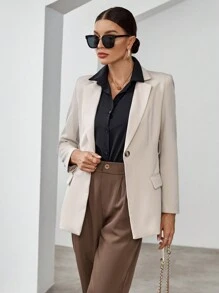 SHEIN Privé Lapel Neck Belted Blazer - Khaki - View 3