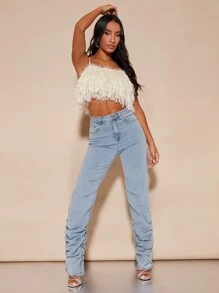 SHEIN BAE High Waist Stacked Jeans - Light Wash - View 4