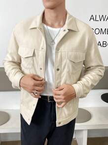 GENTILAND Áo khoác ngoài cài nút phía trước không có áo phông - Màu be - Xem 4