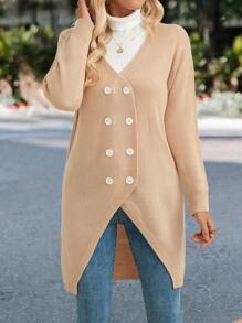 EMERY ROSE Double Breasted Drop Shoulder Asymmetrical Hem Cardigan Fall Cloth For Women